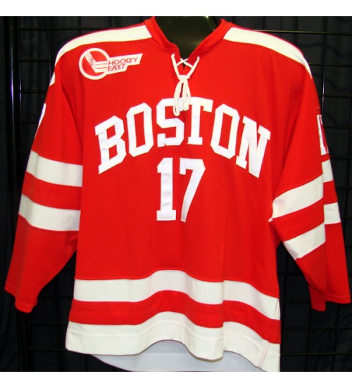 Custom NCAA 2005-06 Boston University Terriers BU 17 Eric Thomassian Hockey Jersey Red